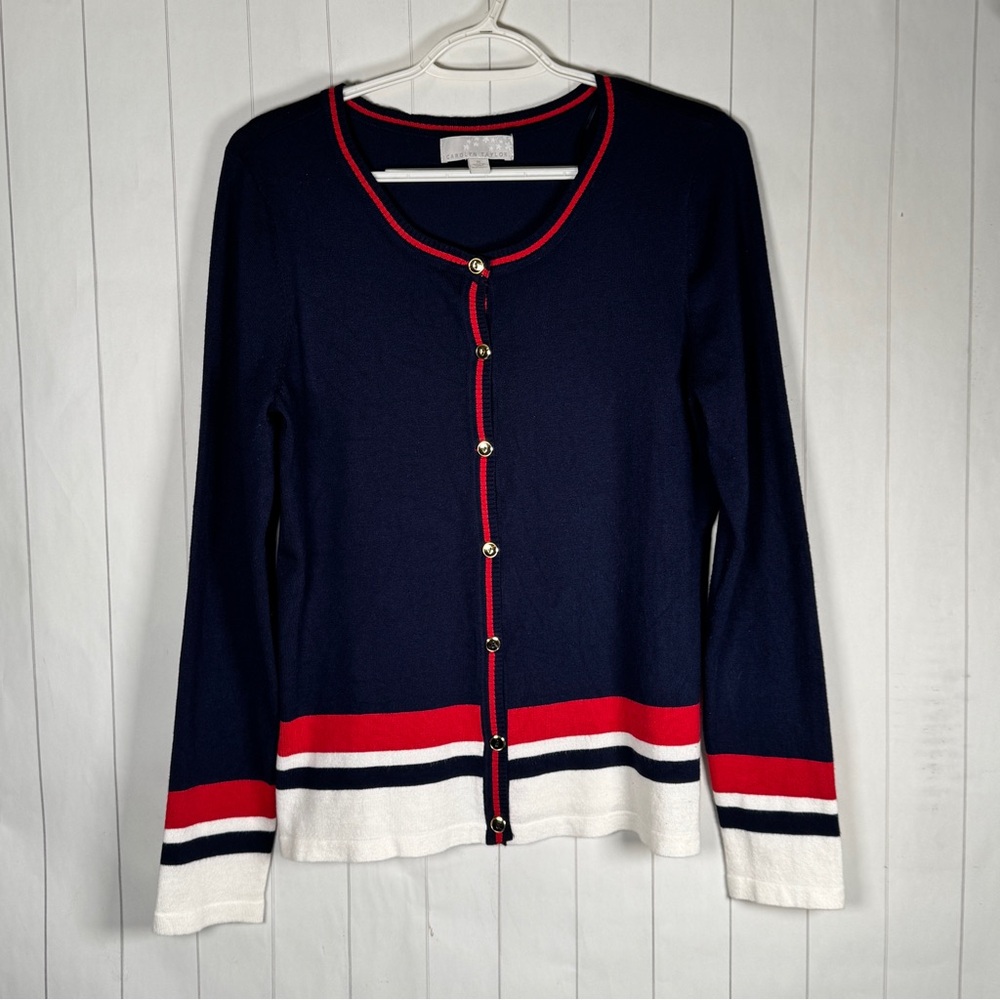 Carolyn Taylor Patriotic Button Cardigan Sweater Classy New England Ivy League M